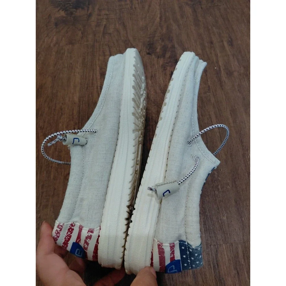 Hey Dude Wally Off White Patriotic Men's Size 8 Loafers Shoes